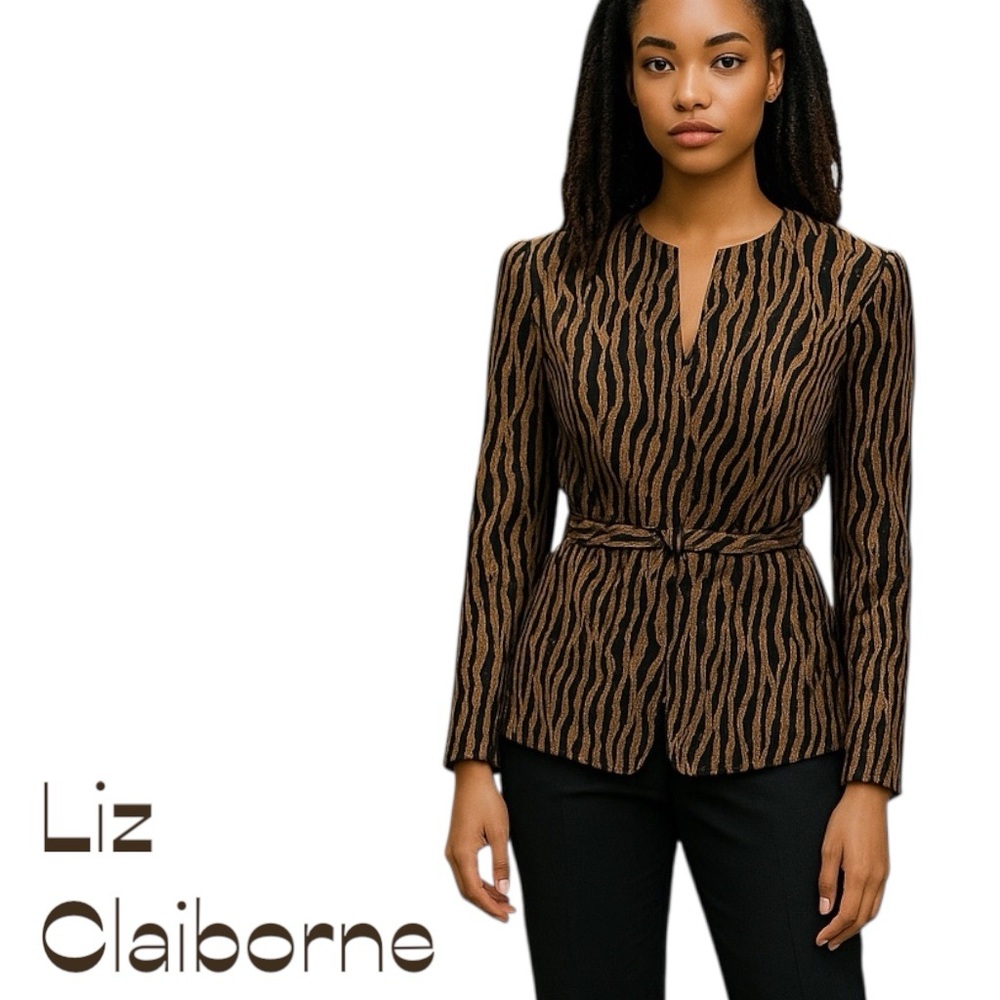 Liz Claiborne Black Mustard Animal Print Jacket NWOT Size 14